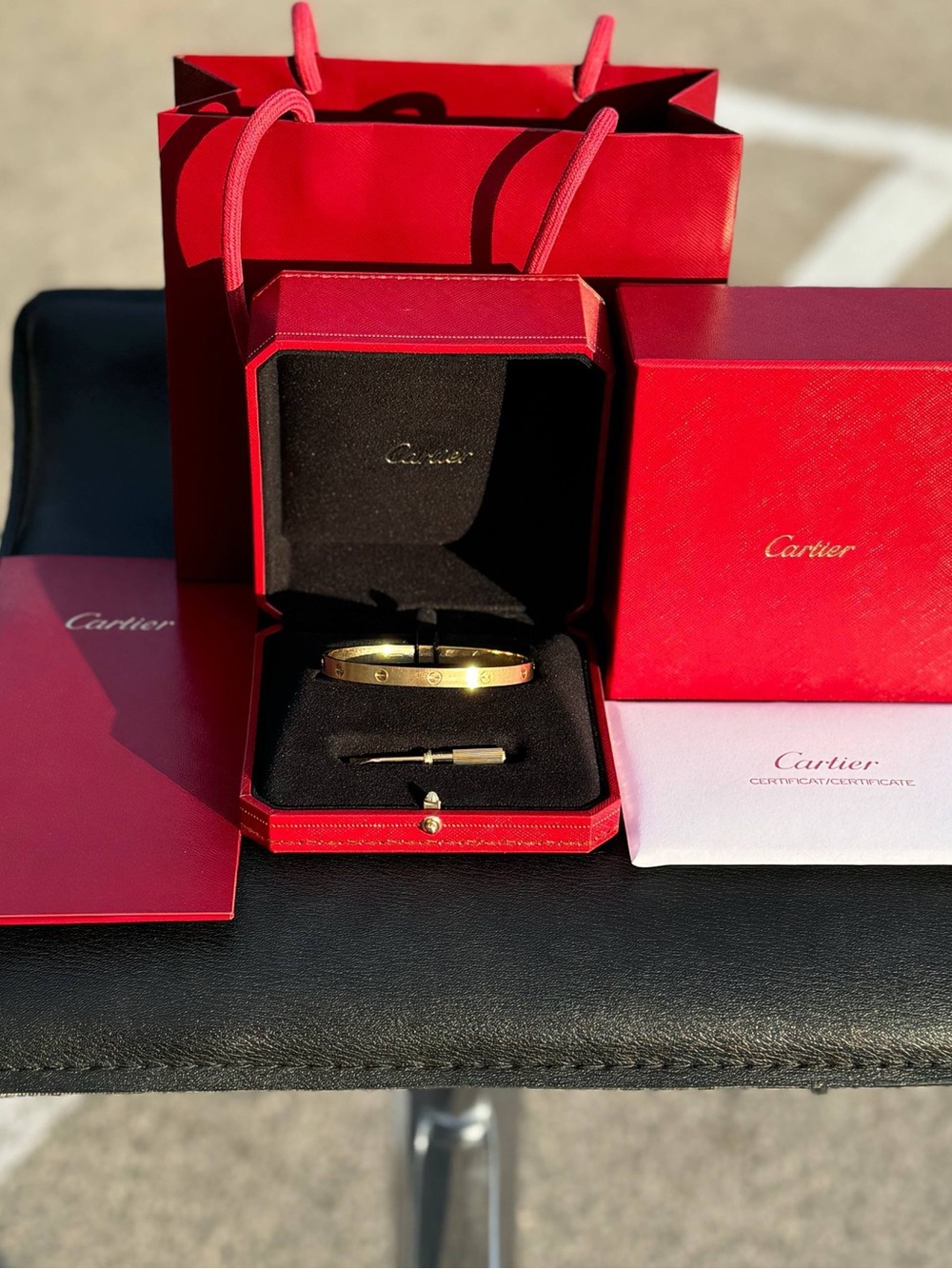 Cartier 18k yellow gold Brushed LOVE BRACELET CLASSIC MODEL size 20 full set 202 - Picture 2 of 11